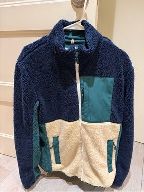 Marine Layer Navy & Teal Sherpa Zip Jacket